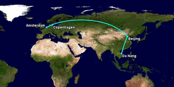 Bay từ Đà Nẵng đến Copenhagen qua Bắc Kinh, Amsterdam