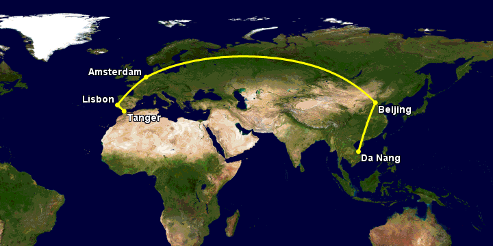 Bay từ Đà Nẵng đến Tangier qua Bắc Kinh, Amsterdam, Lisbon