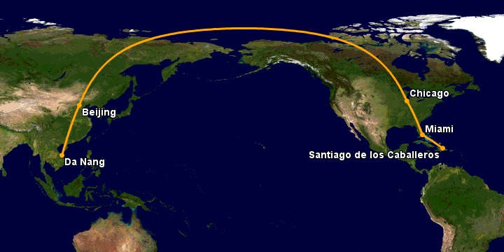 Bay từ Đà Nẵng đến Santiago Do qua Bắc Kinh, Chicago, Miami