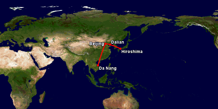 Bay từ Đà Nẵng đến Hiroshima qua Bắc Kinh, Dalian