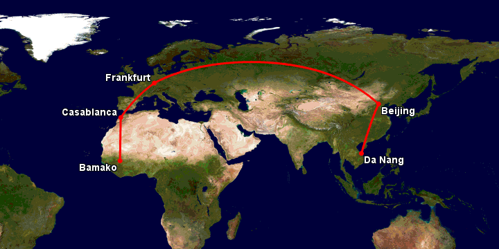 Bay từ Đà Nẵng đến Bamako qua Bắc Kinh, Frankfurt, Casablanca
