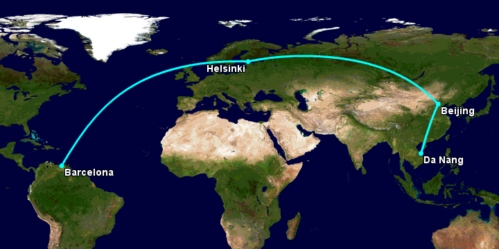 Bay từ Đà Nẵng đến Barcelona qua Bắc Kinh, Helsinki