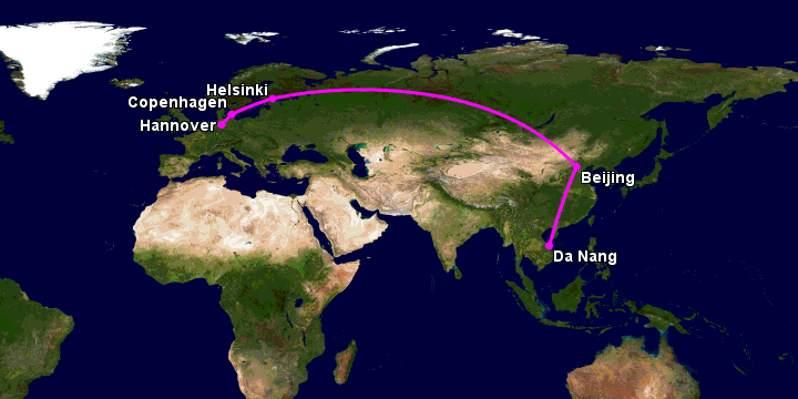 Bay từ Đà Nẵng đến Hanover qua Bắc Kinh, Helsinki, Copenhagen