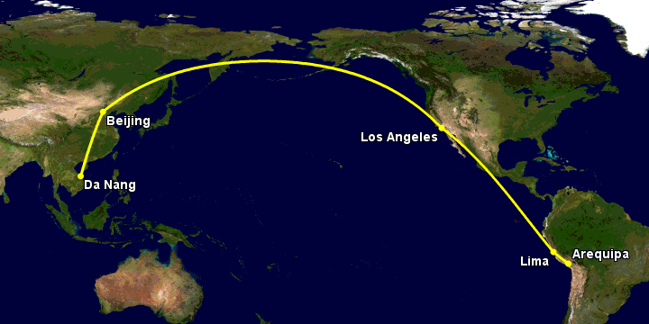 Bay từ Đà Nẵng đến Arequipa qua Bắc Kinh, Los Angeles, Lima