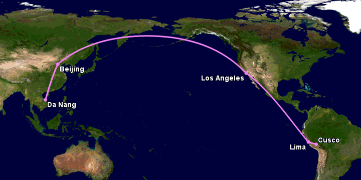 Bay từ Đà Nẵng đến Cuzco qua Bắc Kinh, Los Angeles, Lima