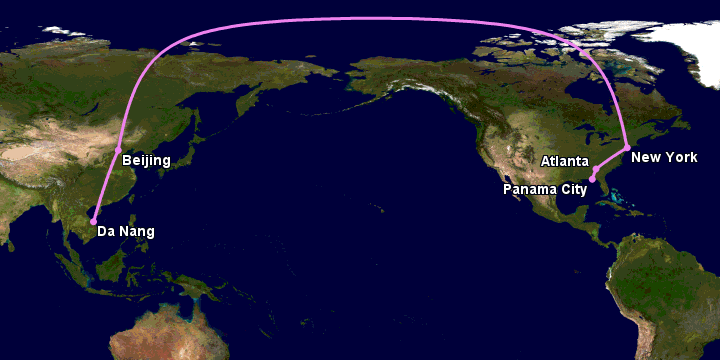 Bay từ Đà Nẵng đến Panama City qua Bắc Kinh, New York, Atlanta