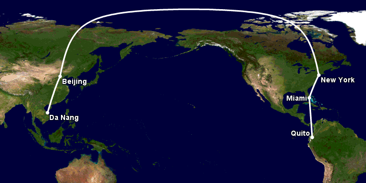 Bay từ Đà Nẵng đến Quito qua Bắc Kinh, New York, Miami