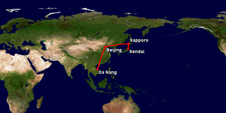 Bay từ Đà Nẵng đến Sendai qua Bắc Kinh, Sapporo