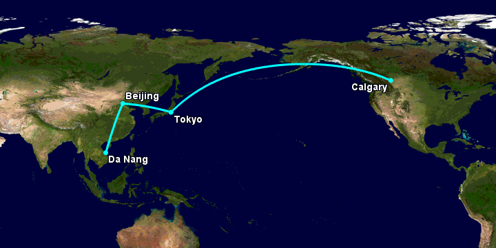 Bay từ Đà Nẵng đến Calgary qua Bắc Kinh, Tokyo