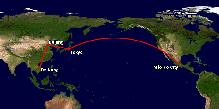 Bay từ Đà Nẵng đến Mexico City qua Bắc Kinh, Tokyo