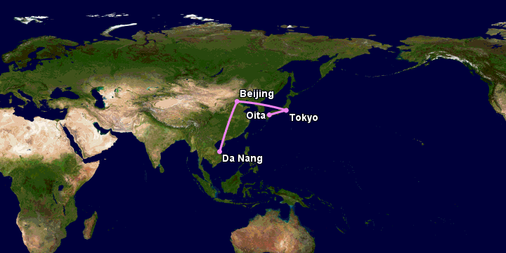Bay từ Đà Nẵng đến Oita qua Bắc Kinh, Tokyo