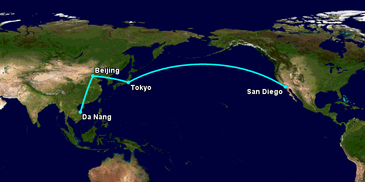 Bay từ Đà Nẵng đến San Diego qua Bắc Kinh, Tokyo