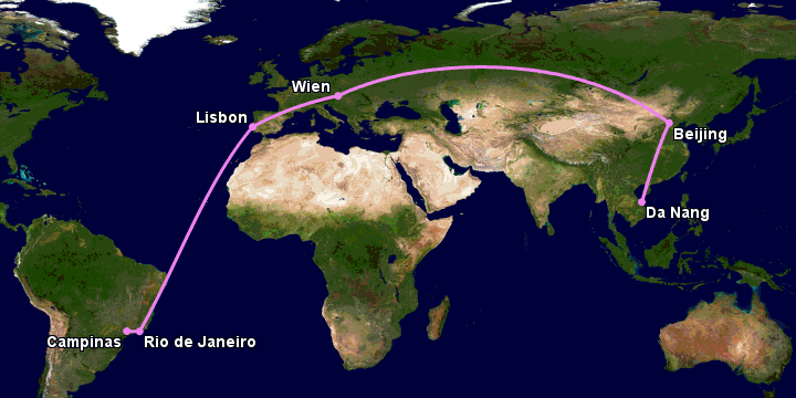 Bay từ Đà Nẵng đến Campinas qua Bắc Kinh, Vienna, Lisbon, Rio de Janeiro