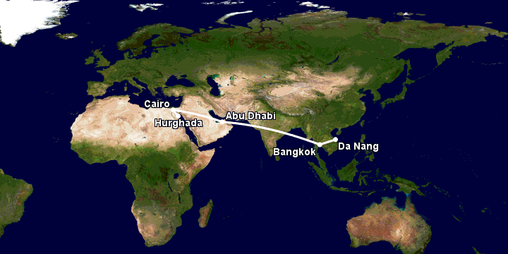 Bay từ Đà Nẵng đến Hurghada qua Bangkok, Abu Dhabi, Cairo