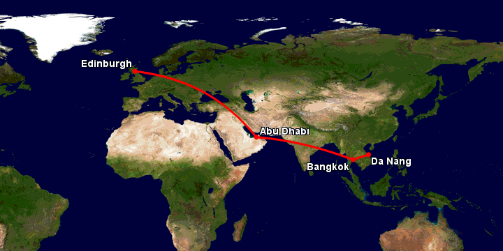 Bay từ Đà Nẵng đến Edinburgh qua Bangkok, Abu Dhabi