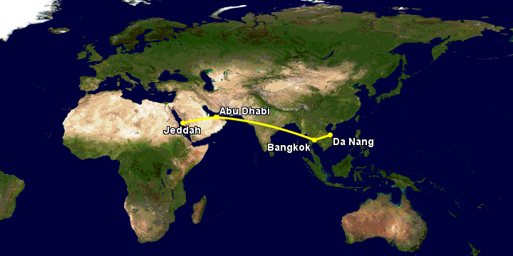 Bay từ Đà Nẵng đến Jeddah qua Bangkok, Abu Dhabi