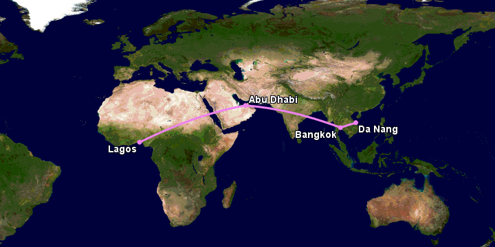 Bay từ Đà Nẵng đến Lagos qua Bangkok, Abu Dhabi