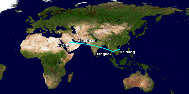 Bay từ Đà Nẵng đến Riyadh qua Bangkok, Abu Dhabi