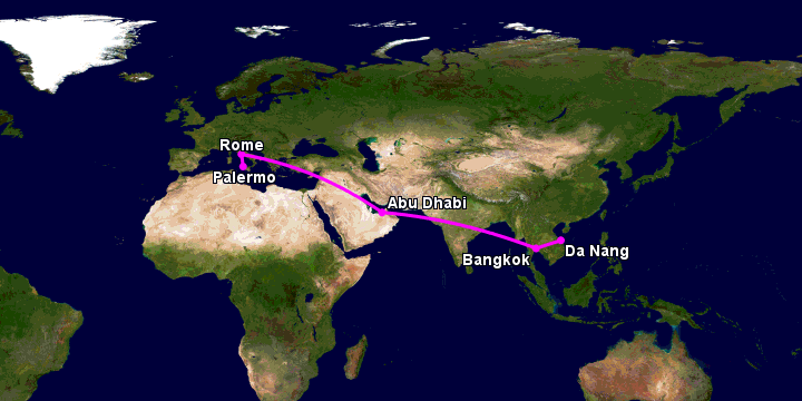 Bay từ Đà Nẵng đến Palermo qua Bangkok, Abu Dhabi, Rome