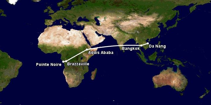 Bay từ Đà Nẵng đến Pointe Noire qua Bangkok, Addis Ababa, Brazzaville