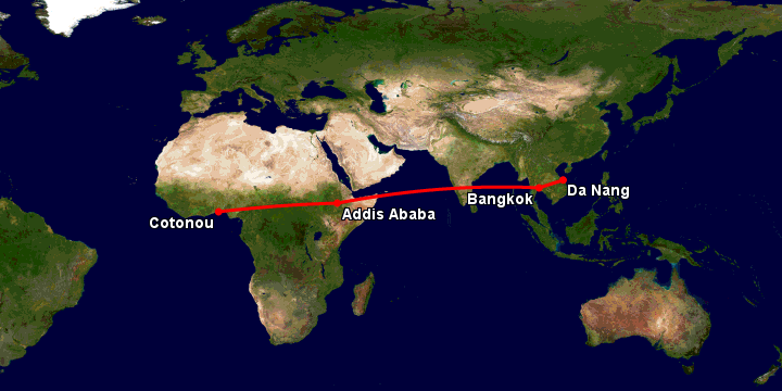 Bay từ Đà Nẵng đến Cotonou qua Bangkok, Addis Ababa