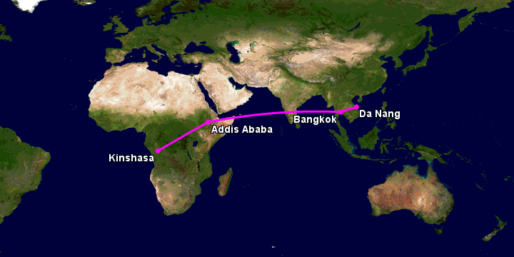 Bay từ Đà Nẵng đến Kinshasa Ndjili qua Bangkok, Addis Ababa