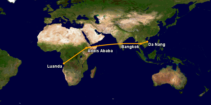 Bay từ Đà Nẵng đến Luanda qua Bangkok, Addis Ababa