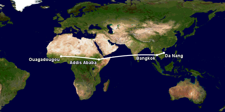 Bay từ Đà Nẵng đến Ouagadougou qua Bangkok, Addis Ababa