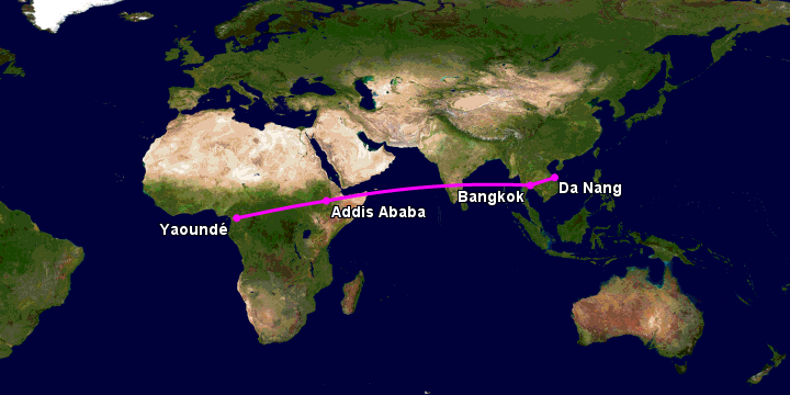 Bay từ Đà Nẵng đến Yaounde qua Bangkok, Addis Ababa