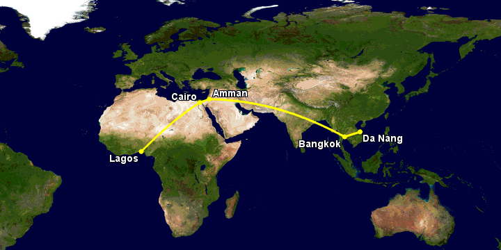 Bay từ Đà Nẵng đến Lagos qua Bangkok, Amman, Cairo