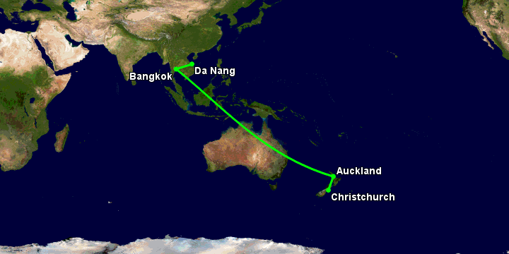 Bay từ Đà Nẵng đến Christchurch qua Bangkok, Auckland