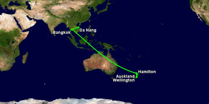 Bay từ Đà Nẵng đến Hamilton Nz qua Bangkok, Auckland, Wellington