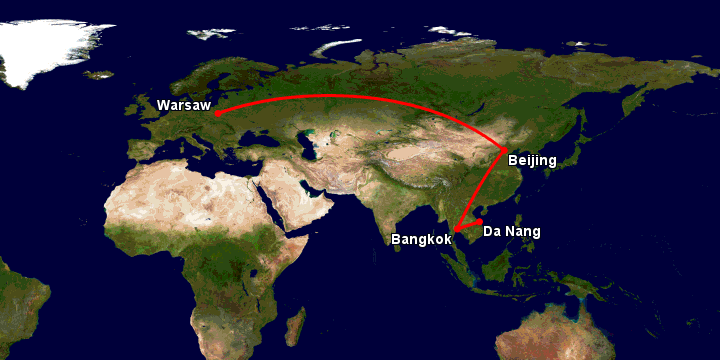 Bay từ Đà Nẵng đến Warsaw qua Bangkok, Bắc Kinh