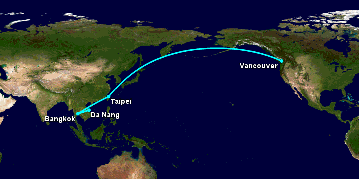 Bay từ Đà Nẵng đến Vancouver qua Bangkok, Đài Bắc