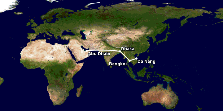 Bay từ Đà Nẵng đến Abu Dhabi qua Bangkok, Dhaka