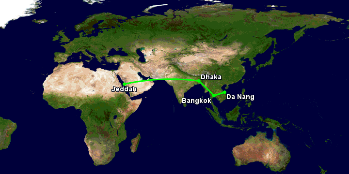 Bay từ Đà Nẵng đến Jeddah qua Bangkok, Dhaka