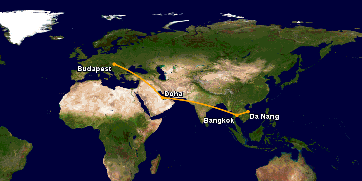 Bay từ Đà Nẵng đến Budapest qua Bangkok, Doha