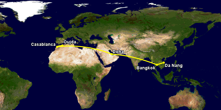 Bay từ Đà Nẵng đến Oujda qua Bangkok, Doha, Casablanca