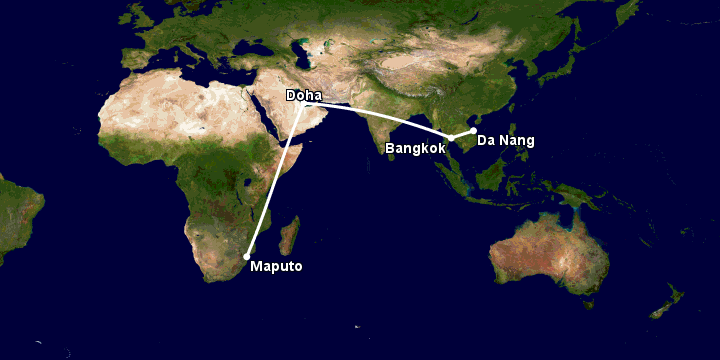 Bay từ Đà Nẵng đến Maputo qua Bangkok, Doha
