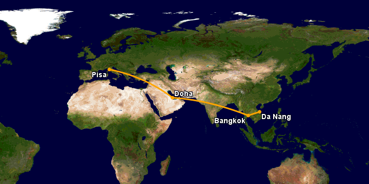 Bay từ Đà Nẵng đến Pisa qua Bangkok, Doha