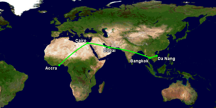 Bay từ Đà Nẵng đến Accra qua Bangkok, Dubai, Cairo