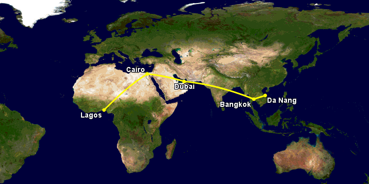 Bay từ Đà Nẵng đến Lagos qua Bangkok, Dubai, Cairo