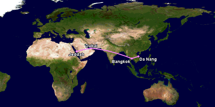 Bay từ Đà Nẵng đến Jeddah qua Bangkok, Dubai