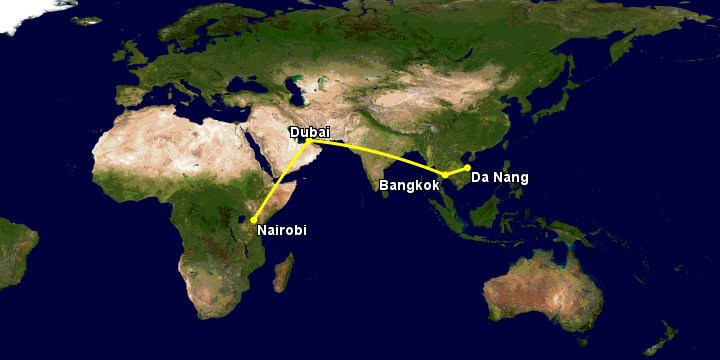 Bay từ Đà Nẵng đến Nairobi qua Bangkok, Dubai