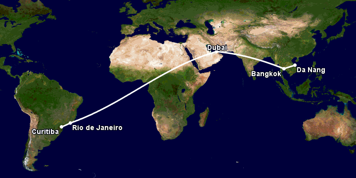 Bay từ Đà Nẵng đến Curitiba qua Bangkok, Dubai, Rio de Janeiro