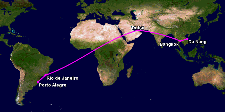 Bay từ Đà Nẵng đến Porto Alegre qua Bangkok, Dubai, Rio de Janeiro