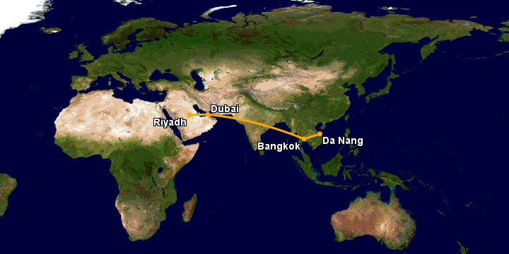 Bay từ Đà Nẵng đến Riyadh qua Bangkok, Dubai