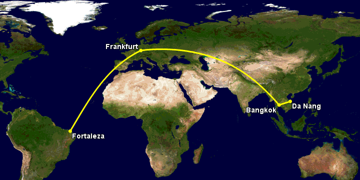 Bay từ Đà Nẵng đến Fortaleza qua Bangkok, Frankfurt