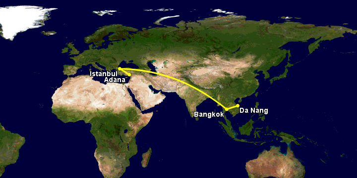 Bay từ Đà Nẵng đến Adana qua Bangkok, Istanbul