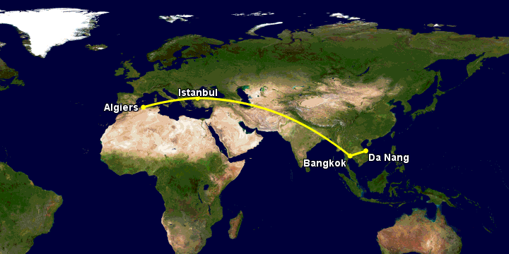 Bay từ Đà Nẵng đến Algiers qua Bangkok, Istanbul